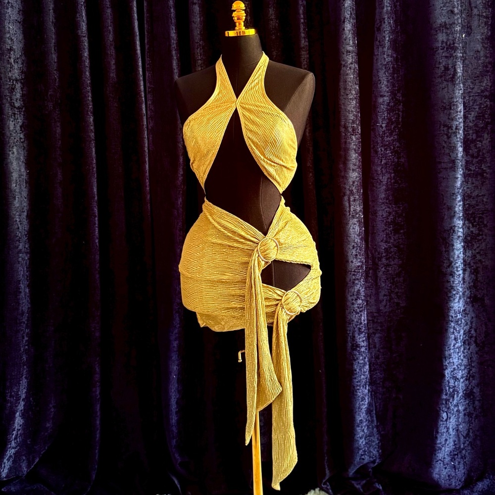 Fashion Nova | Gold Textured Two-Piece Swim Cover up Set